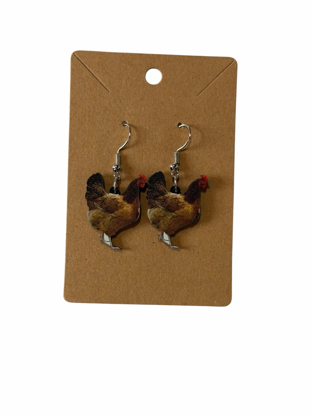 Brown Chicken Dangle Earrings — Farmhouse Style